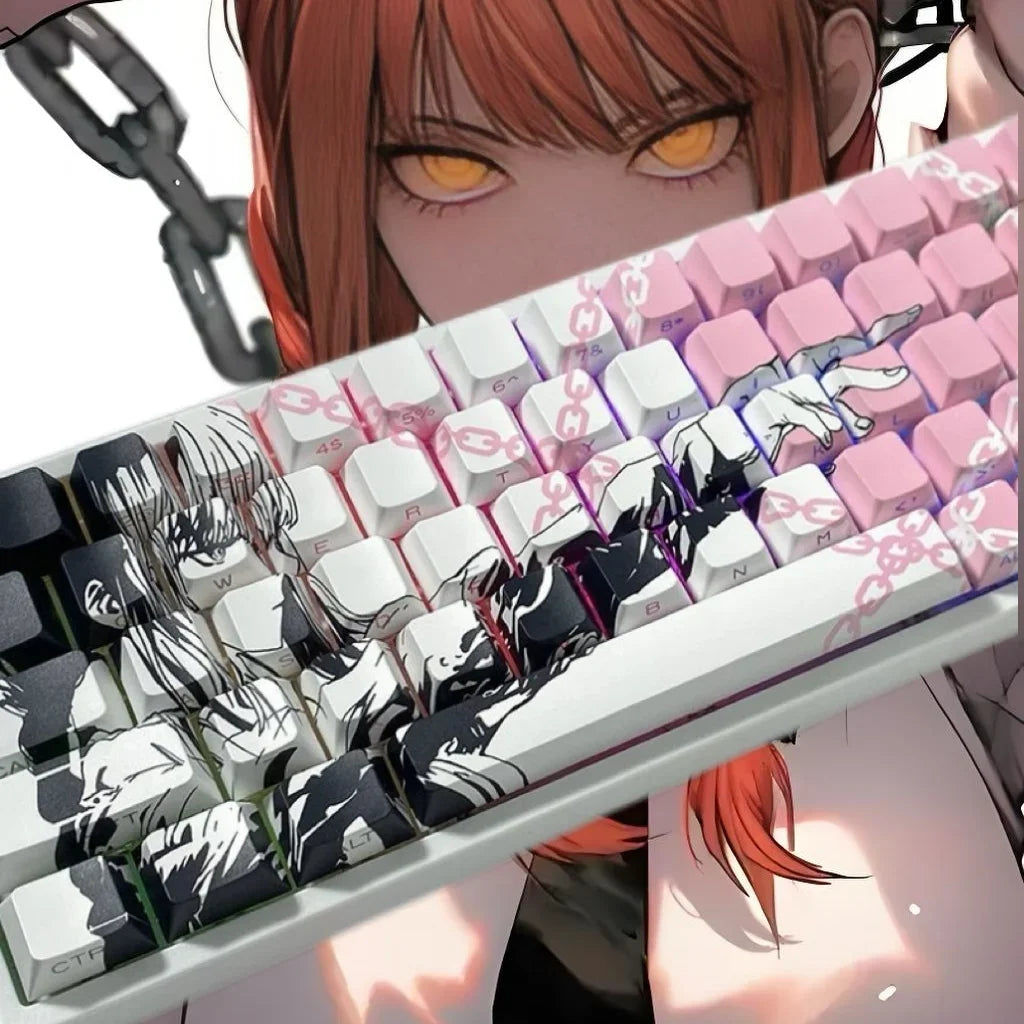 Makima Anime Keycaps Cartoon 129 Keys PBT Keycap Chreey Keycaps Japan Key Cap Dye-sub Mechanical Keyboard Caps for 64/68/71/108