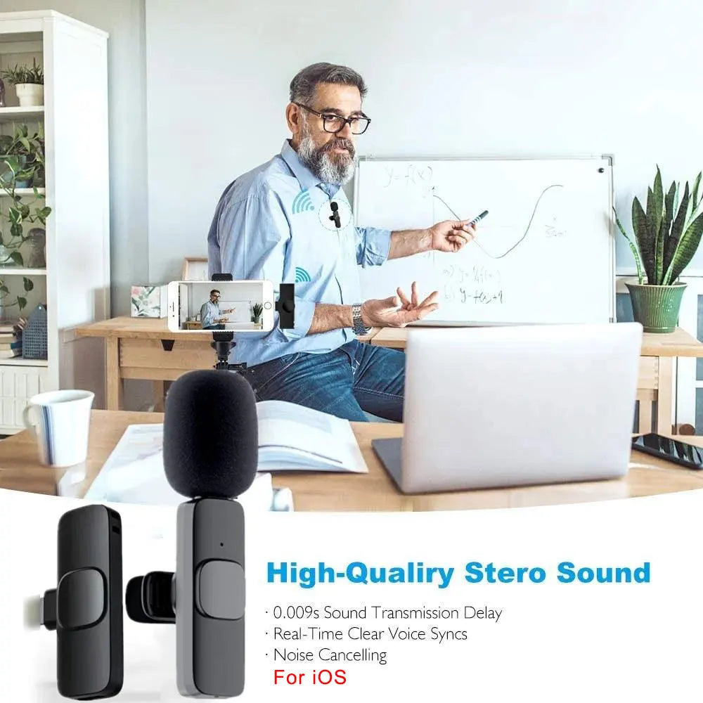 Wireless Lavalier Microphone Mini Portable Audio Video Recording Mic for iPhone Android Live Broadcast Gaming