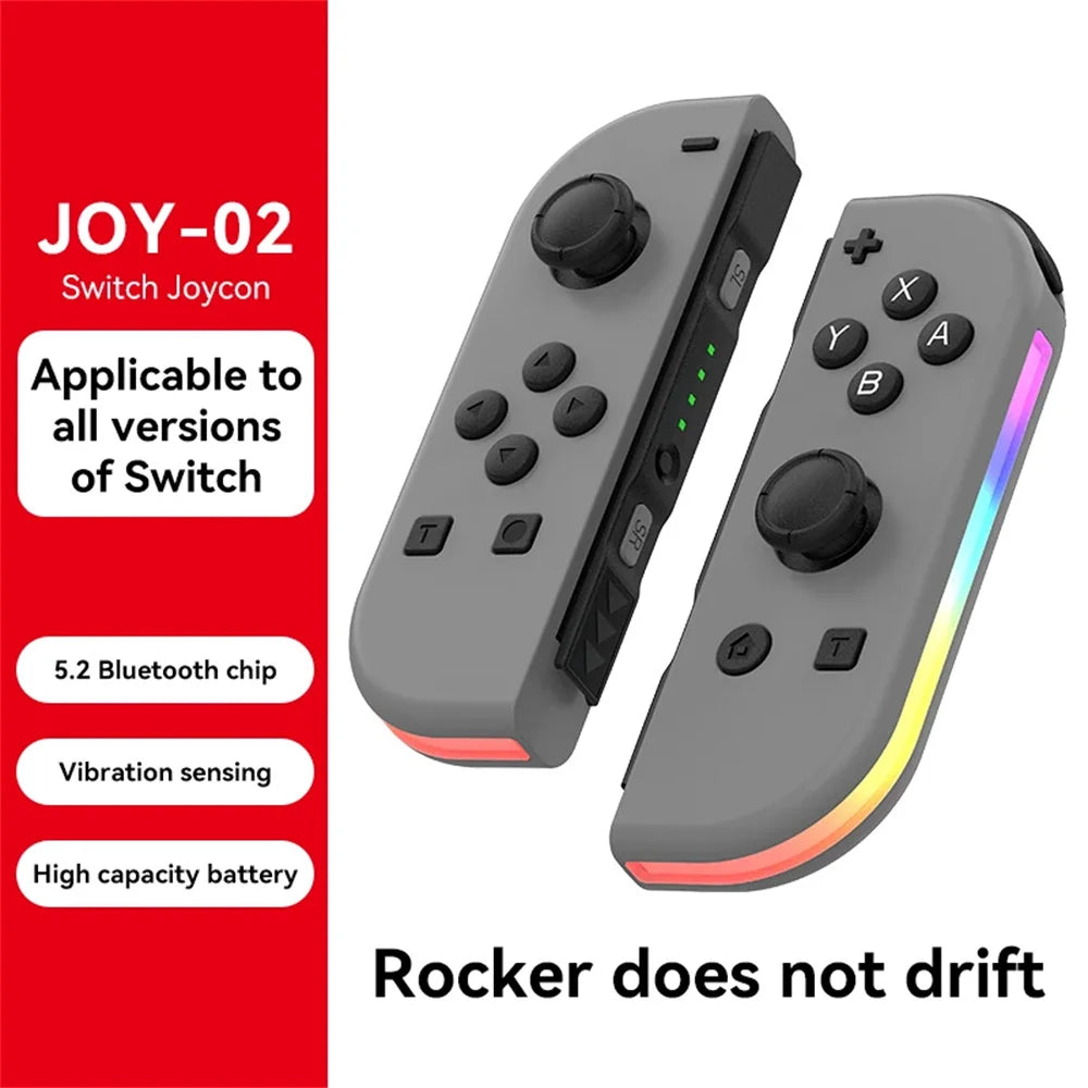 BT 5.2 Joy Controller RGB LED Switch L/R Joypad for Nintendo Switch/Lite/Oled JoyCon Gamepads Joystick with Dual Vibration