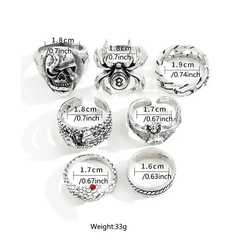 Punk Gothic Skeleton Unisex Ring Set Grunge Butterfly Frog Woman Man Jewelry Hip Hop Party Street Ring 2024 New Jewelry Gift
