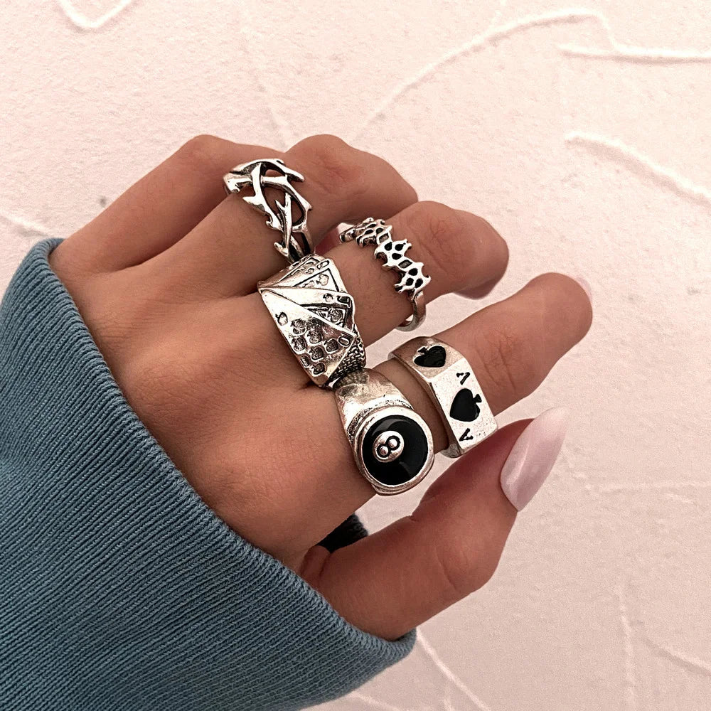 Punk Gothic Skeleton Unisex Ring Set Grunge Butterfly Frog Woman Man Jewelry Hip Hop Party Street Ring 2024 New Jewelry Gift