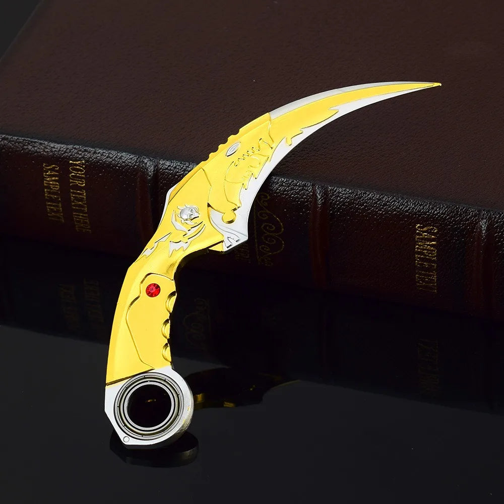 17CM Karambit Game Life and Death Peripheral Weapon Dark Moon Double Thorns Metal Model Knife Sword Ornament Gifts Toys for Boys