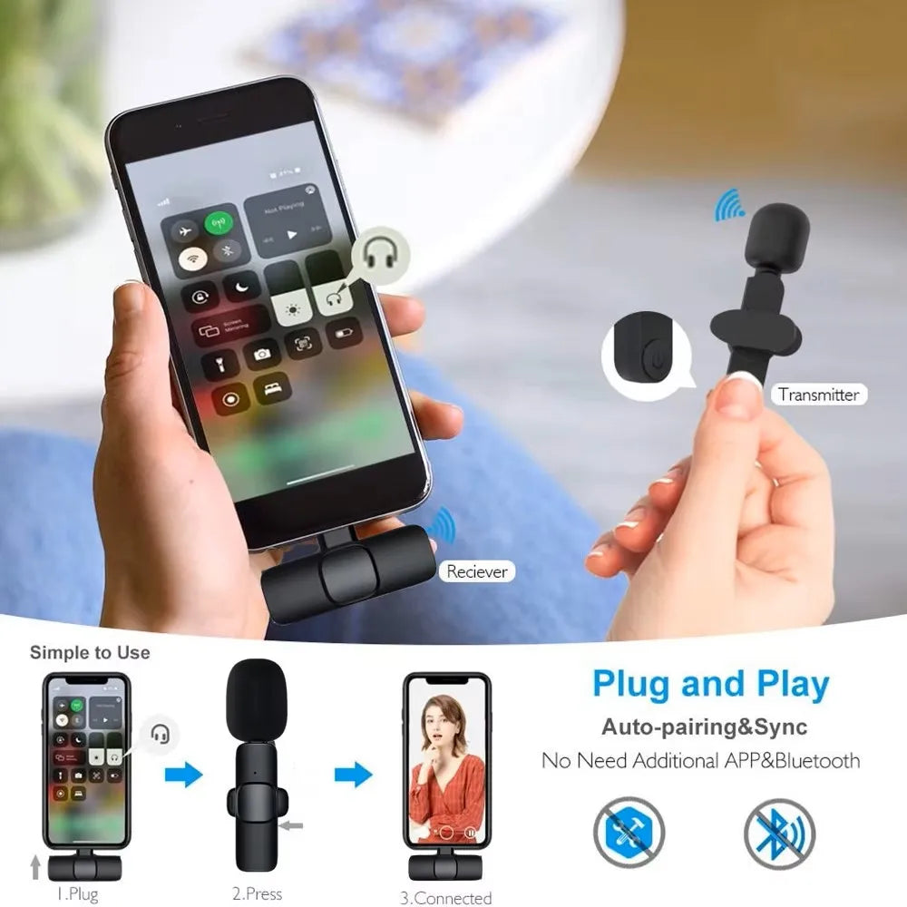 Wireless Lavalier Microphone Mini Portable Audio Video Recording Mic for iPhone Android Live Broadcast Gaming