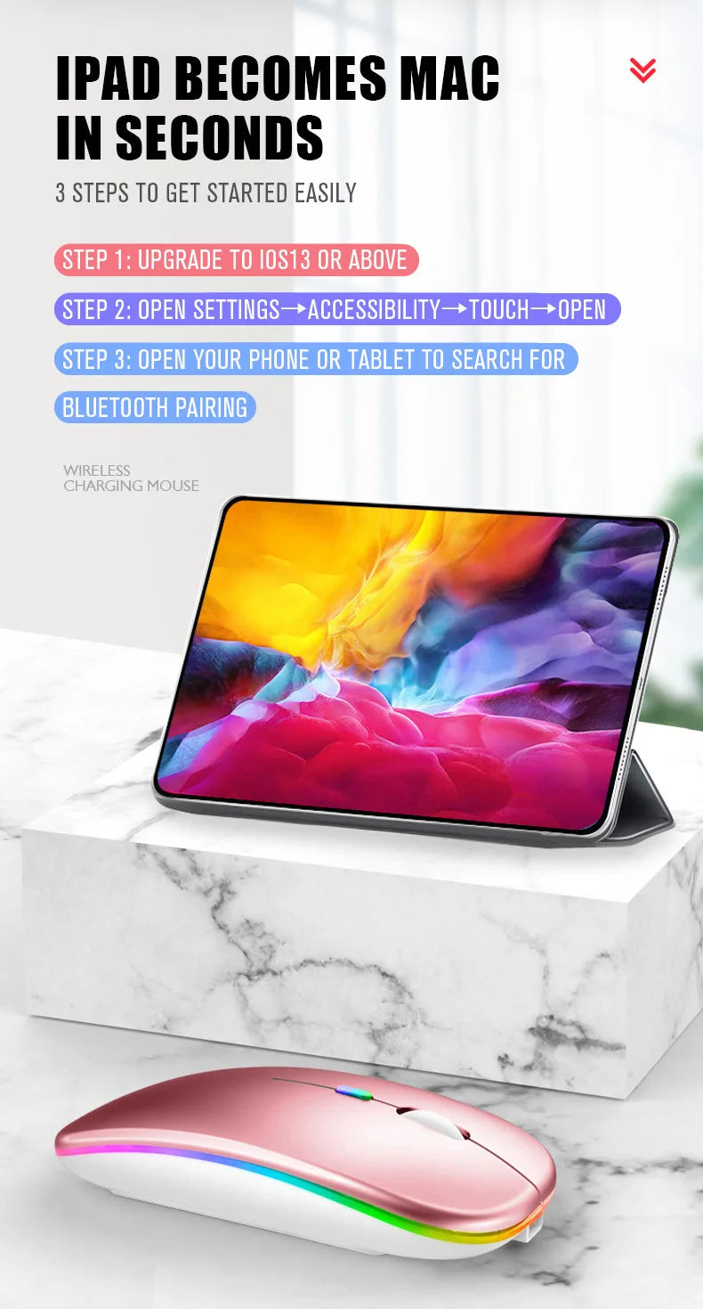 Tablet Phone Computer Bluetooth Wireless Mouse Charging Luminous 2.4G USB Wireless Mouse Portable Mouse