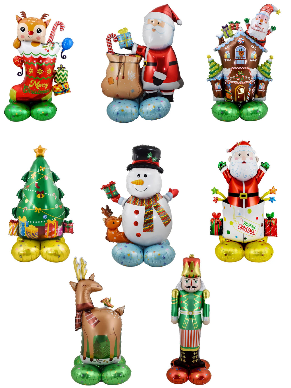1set Giant Stand Pedestal Christmas Theme Foil Balloons Snowman Santa Claus Tree Elk Balloon Christmas Decorations