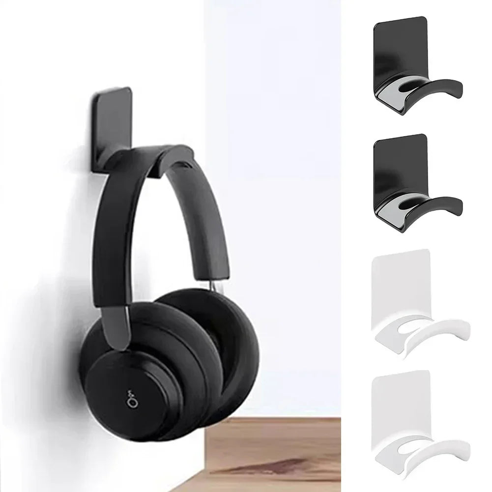 Universal Headphone Stand Adhensive Plastic Wall Mount Hanger Under Desk Headset Rack Holder Support for Gaming Earphone Bracket