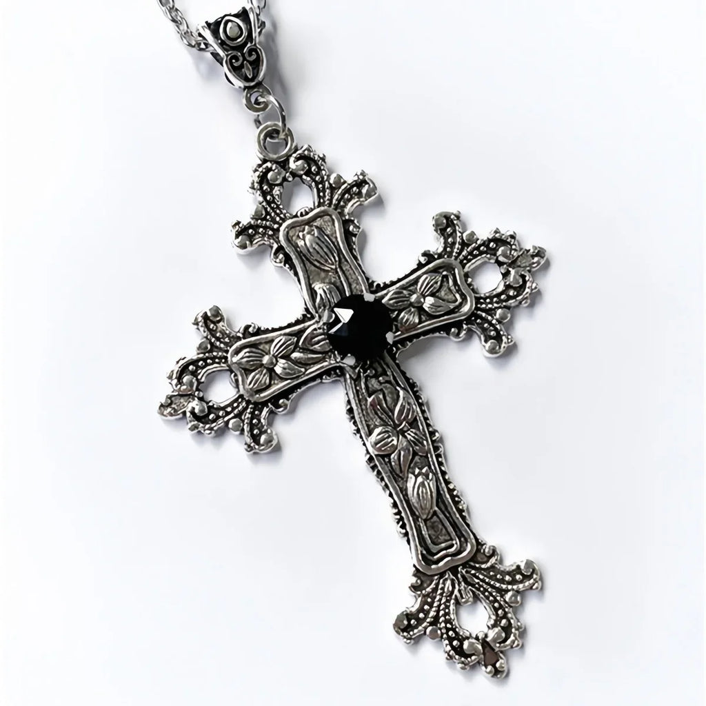 Punk Crystal Big Cross Pendant Necklaces for Women Men Gothic Irregular Cross Clavicle Chain Necklaces Aesthetic Jewelry