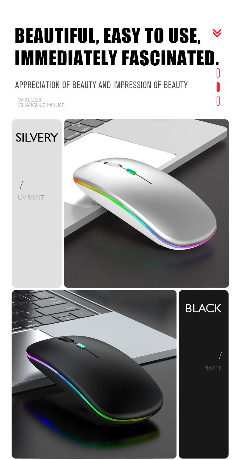 Tablet Phone Computer Bluetooth Wireless Mouse Charging Luminous 2.4G USB Wireless Mouse Portable Mouse