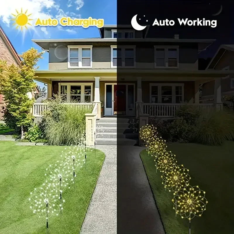 NEW 60LEDs Solar Fireworks Lights Outdoor Waterproof Solar Garden Lights 8 Lighting Modes With Remote Control Decorations Light