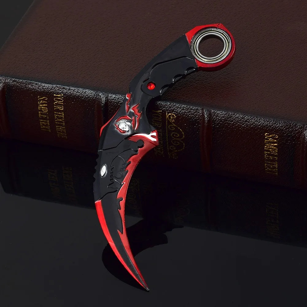 17CM Karambit Game Life and Death Peripheral Weapon Dark Moon Double Thorns Metal Model Knife Sword Ornament Gifts Toys for Boys