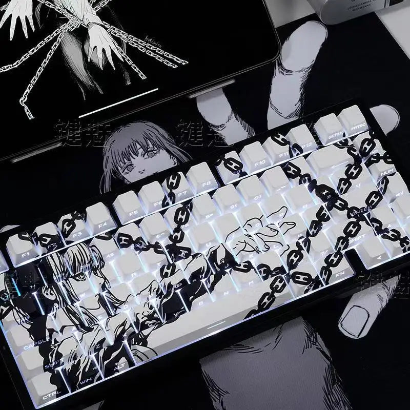 Makima Anime Keycaps Cartoon 129 Keys PBT Keycap Chreey Keycaps Japan Key Cap Dye-sub Mechanical Keyboard Caps for 64/68/71/108